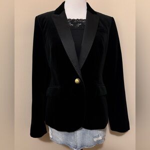 J.Crew Black Velvet One Button Blazer,Size-14;(P2P approx-20.5”)